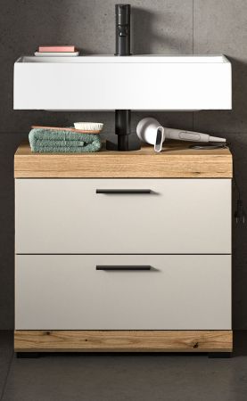 Waschbeckenunterschrank Shawn in Sand Kashmir und Evoke Eiche Badezimmer Unterschrank 60 cm