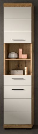 Badezimmer Hochschrank Shawn in Sand Kashmir und Evoke Eiche Badschrank 37 x 191 cm