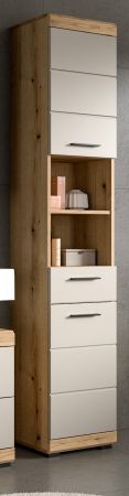 Badezimmer Hochschrank Shawn in Sand Kashmir und Evoke Eiche Badschrank 37 x 191 cm
