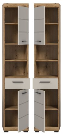 Badezimmer Hochschrank Shawn in Sand Kashmir und Evoke Eiche Badschrank 37 x 191 cm
