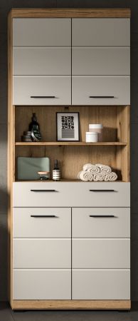 Badezimmer Hochschrank Shawn in Sand Kashmir und Evoke Eiche Badschrank 74 x 191 cm