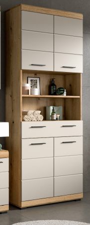 Badezimmer Hochschrank Shawn in Sand Kashmir und Evoke Eiche Badschrank 74 x 191 cm