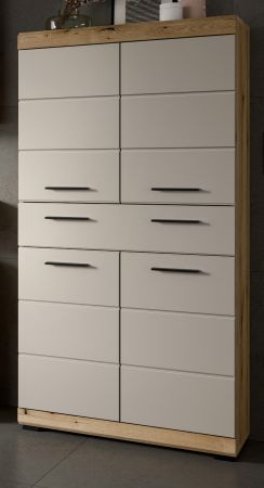Badezimmer Midischrank Shawn in Sand Kashmir und Evoke Eiche Badschrank 74 x 141 cm