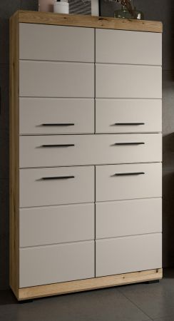 Badezimmer Midischrank Shawn in Sand Kashmir und Evoke Eiche Badschrank 74 x 141 cm