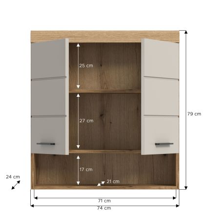 Badezimmer H�ngeschrank Shawn in Sand Kaschmir und Evoke Eiche Badschrank h�ngend 74 x 79 cm