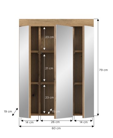 Badezimmer Spiegelschrank Shawn in Evoke Eiche Badschrank 3-t�rig 60 x 79 cm