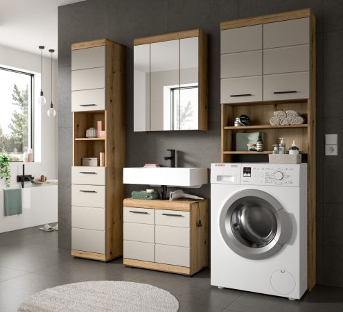 Waschmaschinenschrank Shawn in Sand Kashmir und Evoke Eiche Waschmaschinen �berbau 63 x 191 cm