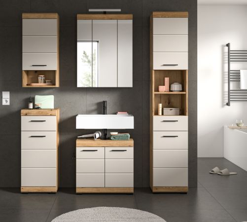 Badm�bel Set 5-teilig Shawn in Sand Kashmir und Evoke Eiche Badkombination 164 x 191 cm