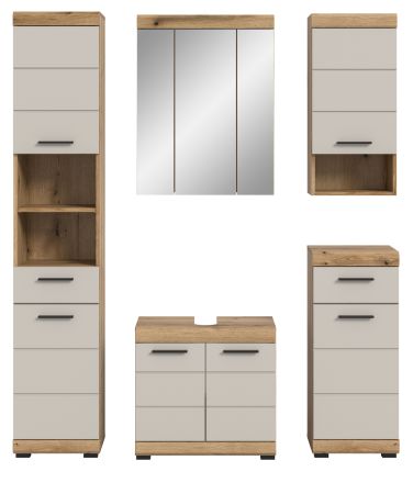 Badm�bel Set 5-teilig Shawn in Sand Kashmir und Evoke Eiche Badkombination 164 x 191 cm