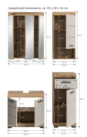 Badm�bel Set 4-teilig Shawn in Sand Kashmir und Evoke Eiche Badkombination 112 x 191 cm