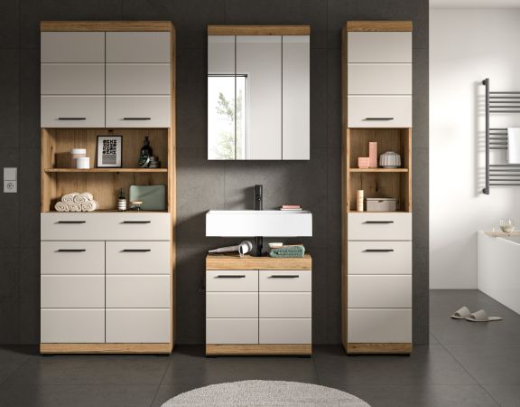 Badm�bel Set 4-teilig Shawn in Sand Kashmir und Evoke Eiche Badkombination 200 x 191 cm