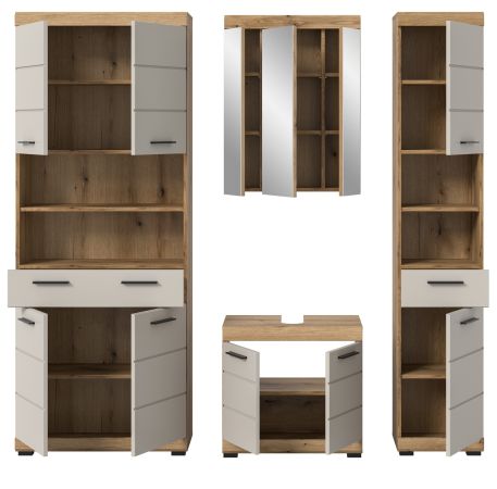 Badm�bel Set 4-teilig Shawn in Sand Kashmir und Evoke Eiche Badkombination 200 x 191 cm