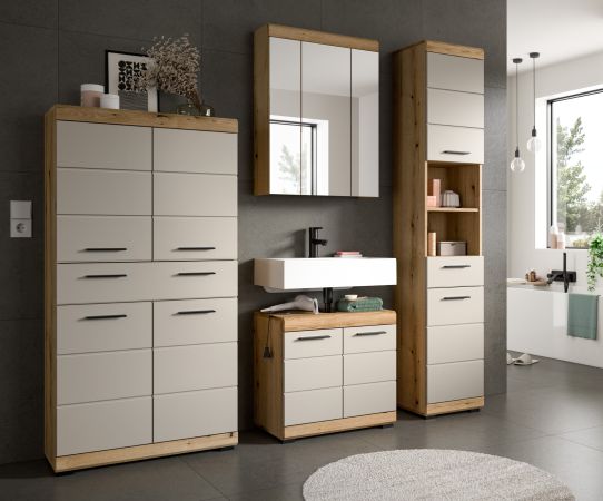 Badm�bel Set 4-teilig Shawn in Sand Kashmir und Evoke Eiche Badkombination 201 x 191 cm