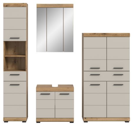 Badm�bel Set 4-teilig Shawn in Sand Kashmir und Evoke Eiche Badkombination 201 x 191 cm