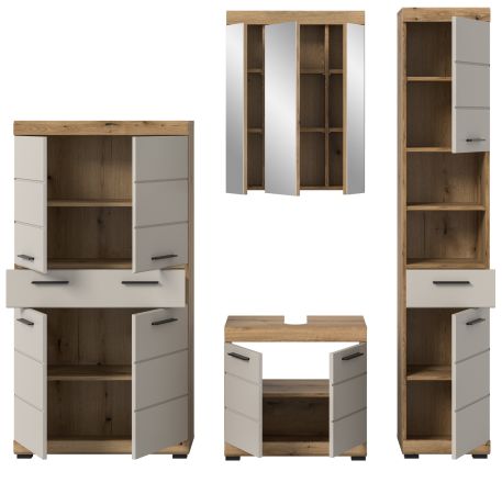 Badm�bel Set 4-teilig Shawn in Sand Kashmir und Evoke Eiche Badkombination 201 x 191 cm