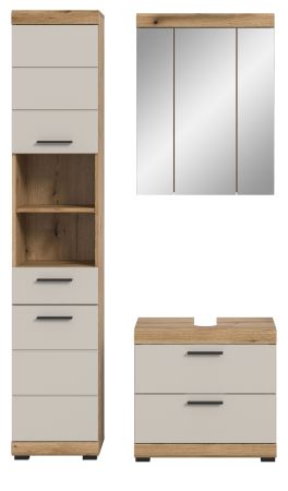 Badm�bel Set 3-teilig Shawn in Sand Kaschmir und Evoke Eiche Badkombination 112 x 191 cm