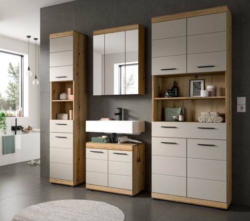 Badm�bel Set 3-teilig Shawn in Sand Kaschmir und Evoke Eiche Badkombination 149 x 191 cm