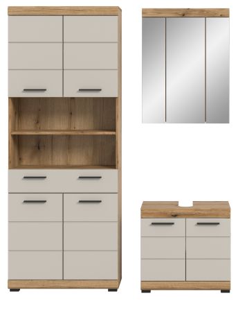 Badm�bel Set 3-teilig Shawn in Sand Kaschmir und Evoke Eiche Badkombination 149 x 191 cm