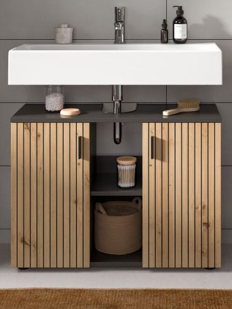 Waschbeckenunterschrank Livia in Artisan Eiche und grau Badezimmer Unterschrank 80 cm