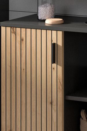 Waschbeckenunterschrank Livia in Artisan Eiche und grau Badezimmer Unterschrank 80 cm