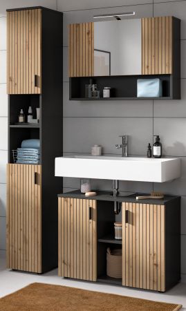 Waschbeckenunterschrank Livia in Artisan Eiche und grau Badezimmer Unterschrank 80 cm