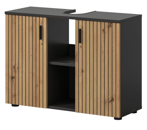 Waschbeckenunterschrank Livia in Artisan Eiche und grau Badezimmer Unterschrank 80 cm