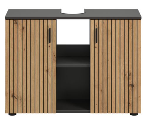 Waschbeckenunterschrank Livia in Artisan Eiche und grau Badezimmer Unterschrank 80 cm