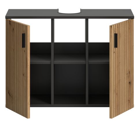 Waschbeckenunterschrank Livia in Artisan Eiche und grau Badezimmer Unterschrank 80 cm