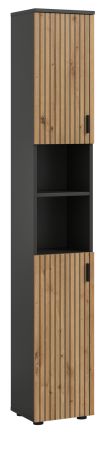 Badezimmer Hochschrank Livia in Artisan Eiche und grau Badschrank 30 x 192 cm