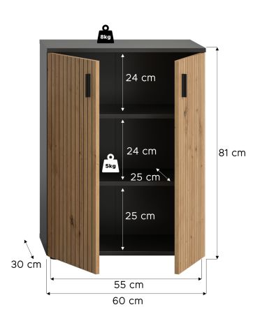 Badezimmer Kommode Livia in Artisan Eiche und grau Badschrank 60 x 81 cm