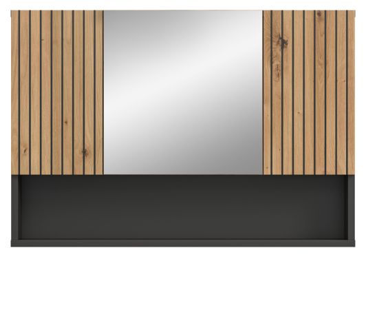Badezimmer Spiegelschrank Livia in Artisan Eiche und grau Badschrank 3-t�rig 80 x 55 cm
