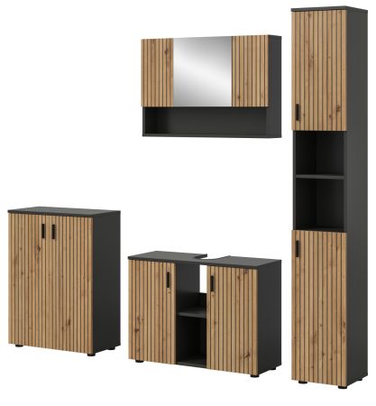 Badm�bel Set 4-teilig Livia in Artisan Eiche und grau Badkombination 200 x 192 cm