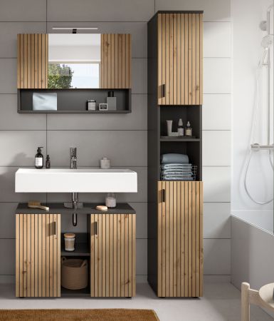 Badm�bel Set 3-teilig Livia in Artisan Eiche und grau Badkombination 125 x 192 cm