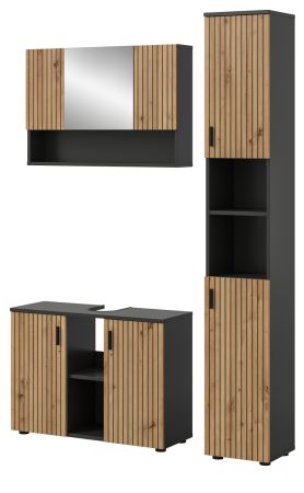 Badm�bel Set 3-teilig Livia in Artisan Eiche und grau Badkombination 125 x 192 cm