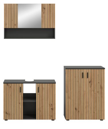 Badm�bel Set 3-teilig Livia in Artisan Eiche und grau Badkombination 155 x 180 cm