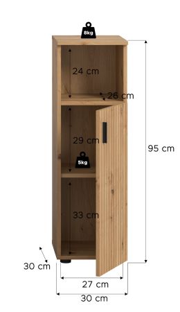 Badezimmer Kommode Livia in Artisan Eiche Badschrank 30 x 95 cm