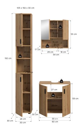 Badm�bel Set 3-teilig Livia in Artisan Eiche Badkombination 105 x 192 cm