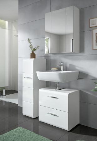 Badezimmer Kommode Cover in wei� Hochglanz Badkommode h�ngend / stehend 30 x 106 cm