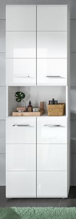 Badezimmer Hochschrank Cover in wei� Hochglanz Badschrank 60 x 185 cm