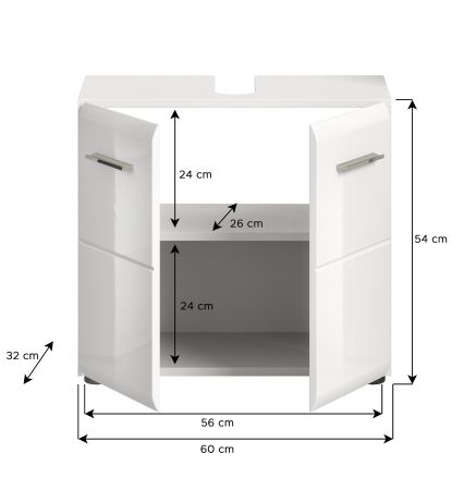 Waschbeckenunterschrank Cover in wei� Hochglanz Badezimmer Unterschrank 60 cm