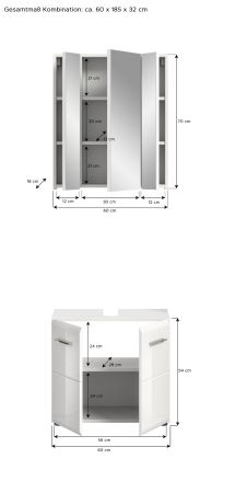 Badm�bel Set 2-teilig Cover in wei� Hochglanz Badkombination 60 x 185 cm