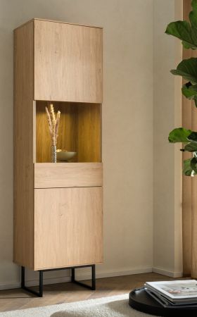 Vitrine Breda in Stone Eiche Vitrinenschrank 58 x 200 cm, mit Push-to-Open