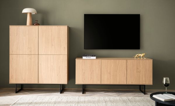 TV-Lowboard Breda in Stone Eiche 150 x 70 cm, mit Push-to-Open und Komforth�he