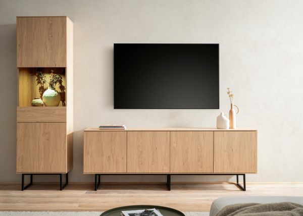 TV-Lowboard Breda in Stone Eiche 200 x 70 cm, mit Push-to-Open und Komforth�he