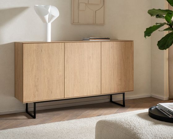 Sideboard Breda in Stone Eiche Kommode 150 x 90 cm, mit Push-to-Open