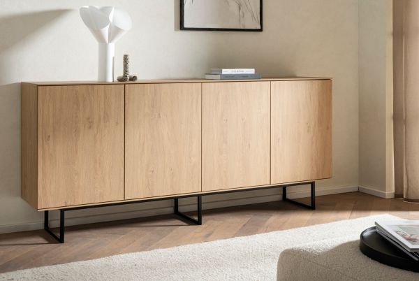 Sideboard Breda in Stone Eiche Kommode 200 x 90 cm, mit Push-to-Open