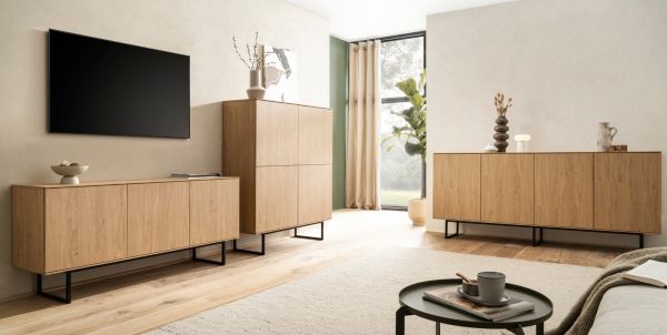 Sideboard Breda in Stone Eiche Kommode 200 x 90 cm, mit Push-to-Open