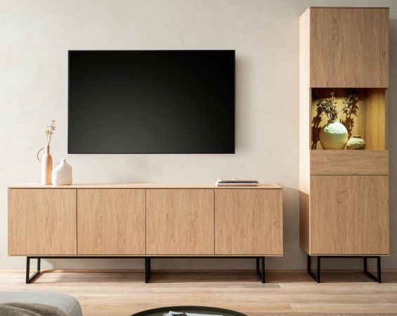 Wohnwand Breda in Stone Eiche Wohnkombination 2-teilig 273 cm, mit Push-to-Open