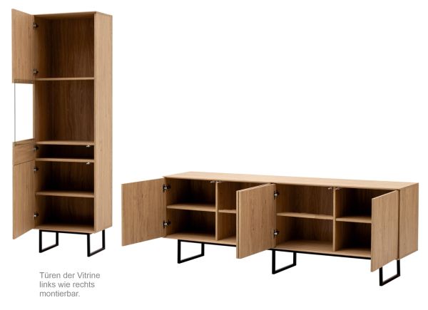 Wohnwand Breda in Stone Eiche Wohnkombination 2-teilig 273 cm, mit Push-to-Open