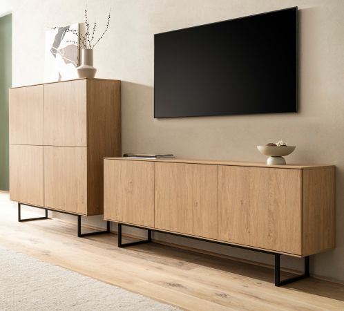 Wohnwand Breda in Stone Eiche Wohnkombination 2-teilig 280 cm, mit Push-to-Open